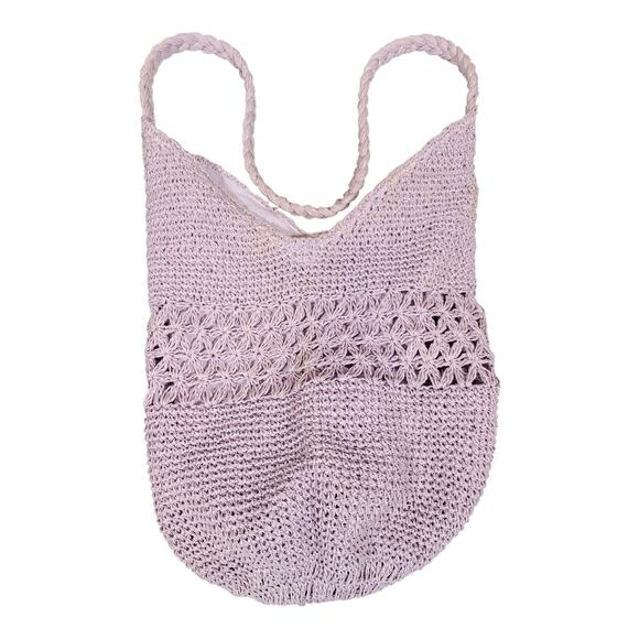 Lavender Crochet Knit Shoulder Bag Boho Hobo Tote Purse Handmade Medium - Picture 5 of 10
